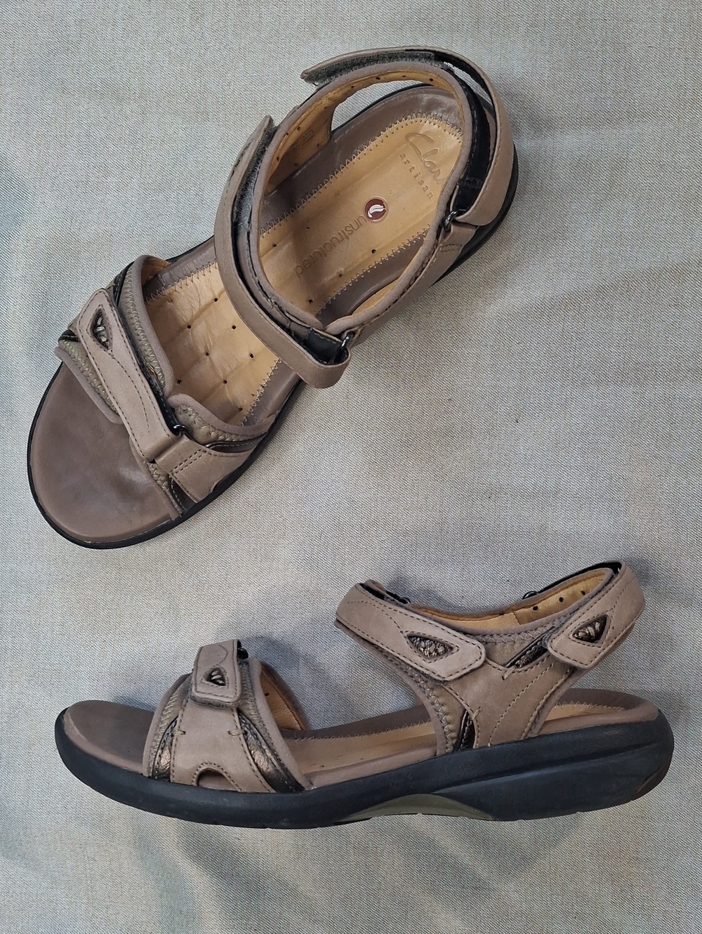 Clarks Un.Harbour Leather Sandals Taupe 8.5 W